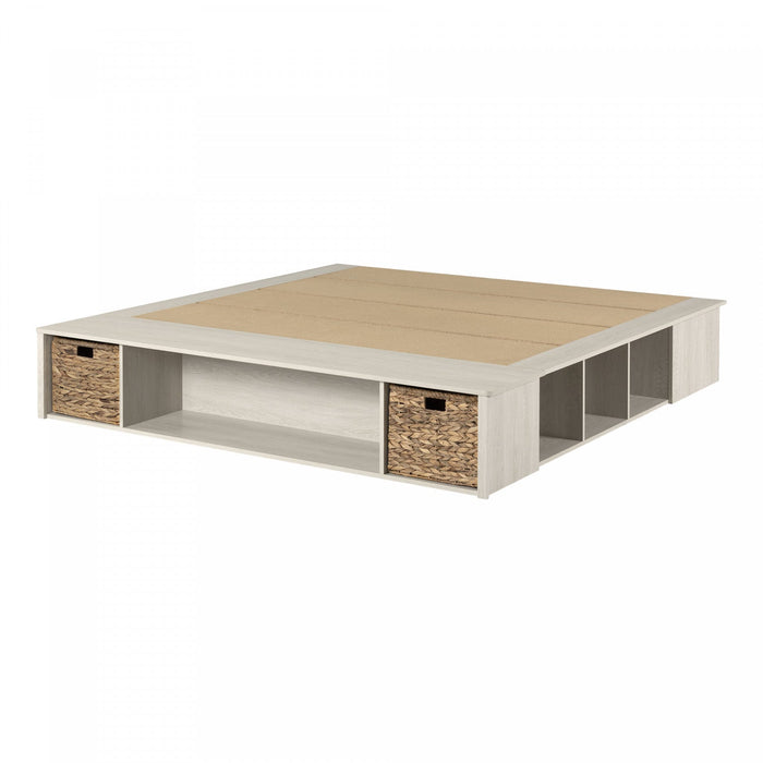 Avilla Storage Platform Bed With Wicker Baskets - Winter Oak | Avilla Lit Avec Paniers De Rangement En Osier Inclus - Chene Hivernal