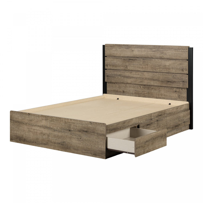 Arlen Mates Bed With 3 Drawers And Headboard Set - Weathered Oak | Arlen Ensemble Lit Matelot 3 Tiroirs Et Tete De Lit - Chene Vieilli