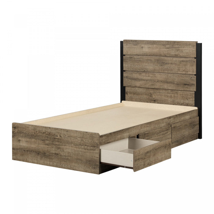 Arlen Mates Bed With 3 Drawers And Headboard Set - Weathered Oak | Arlen Ensemble Lit Matelot 3 Tiroirs Et Tete De Lit - Chene Vieilli