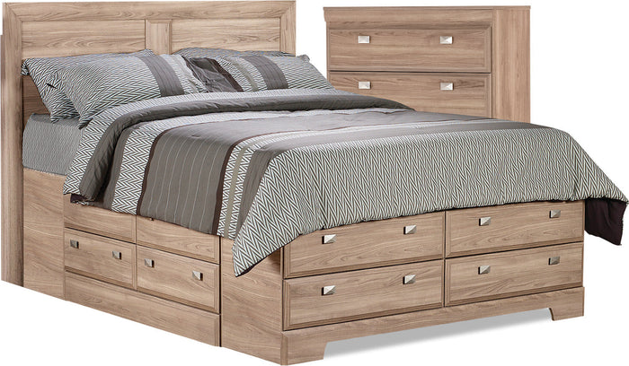 Yorkdale Light 4-Piece Full Storage Bed and Chest Package|Ensemble Yorkdale 4 pièces de couleur claire avec lit double de rangement et commode verticale