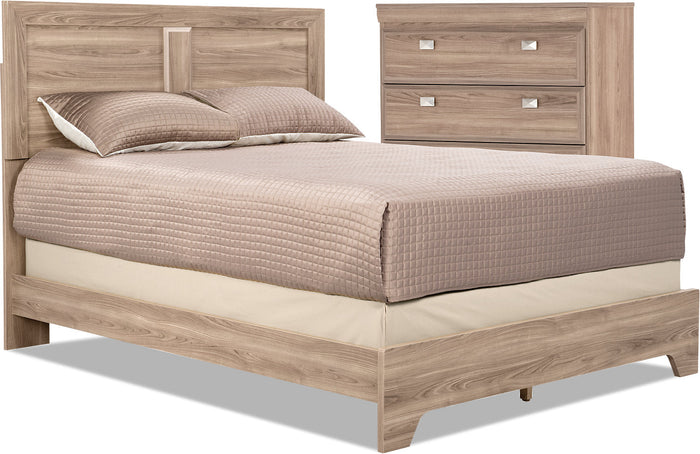 Yorkdale Light 4-Piece Queen Bed and Chest Package|Ens. de chambre à coucher Yorkdale 4 pièces de couleur claire avec grand lit et commode verticale
