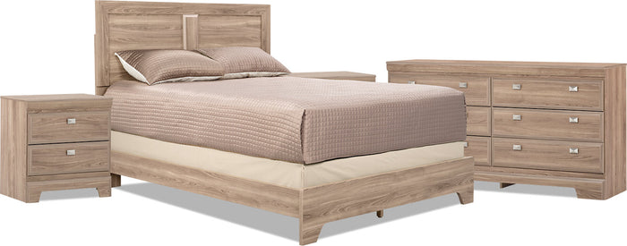 Yorkdale Light 6-Piece Queen Bedroom Package with 2 Nightstands|Ensemble de chambre à coucher Yorkdale 6 pièces de couleur claire avec grand lit et 2 tables de nuit