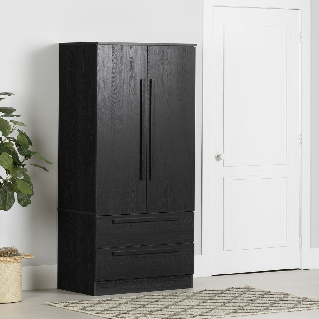 Acapella Wardrobe Armoire With Doors And Drawers - Black Oak | Acapella Armoire Penderie Avec Portes Et Tiroir - Chene Noir