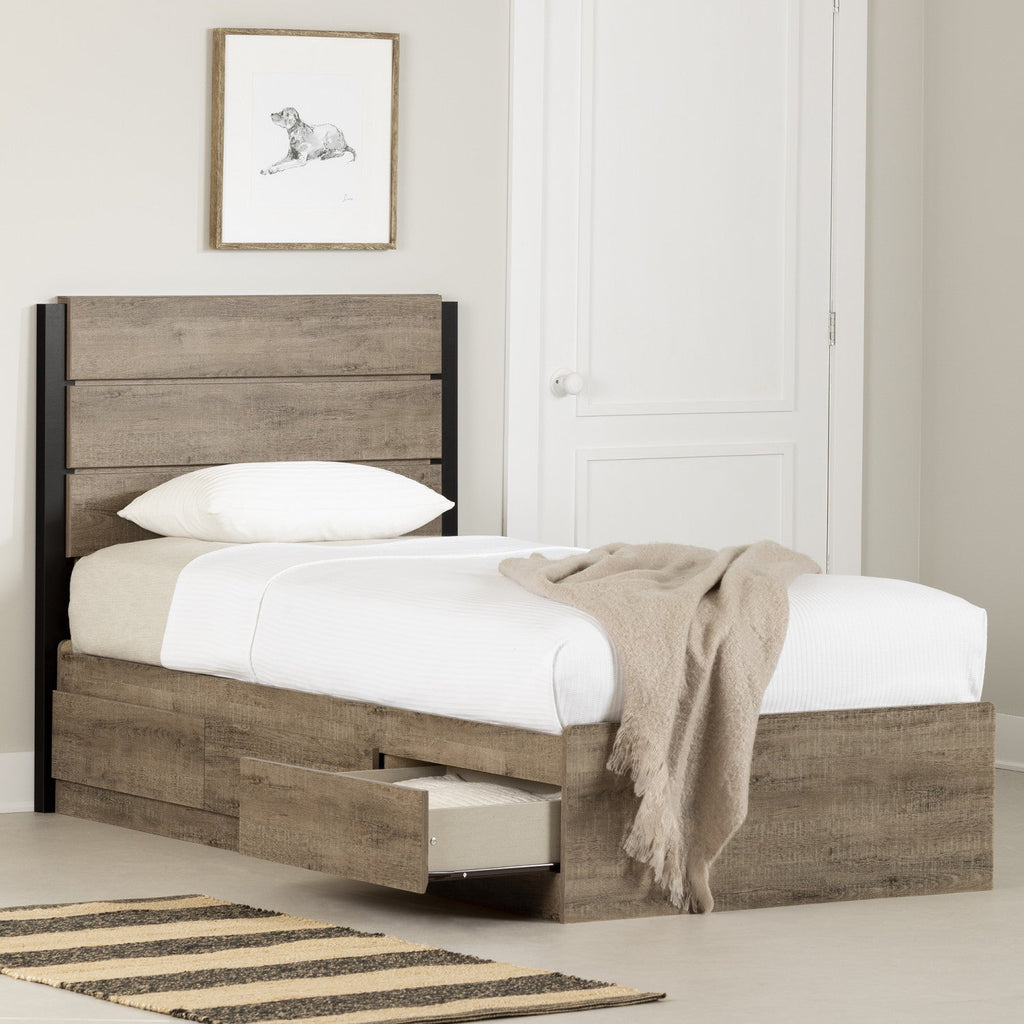 Arlen Mates Bed With 3 Drawers And Headboard Set - Weathered Oak | Arlen Ensemble Lit Matelot 3 Tiroirs Et Tete De Lit - Chene Vieilli
