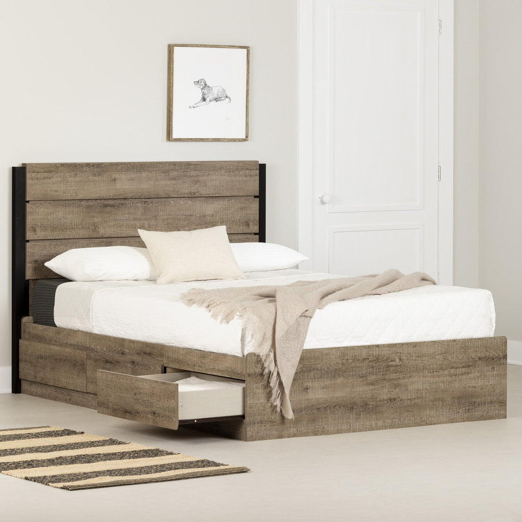 Arlen Mates Bed With 3 Drawers And Headboard Set - Weathered Oak | Arlen Ensemble Lit Matelot 3 Tiroirs Et Tete De Lit - Chene Vieilli