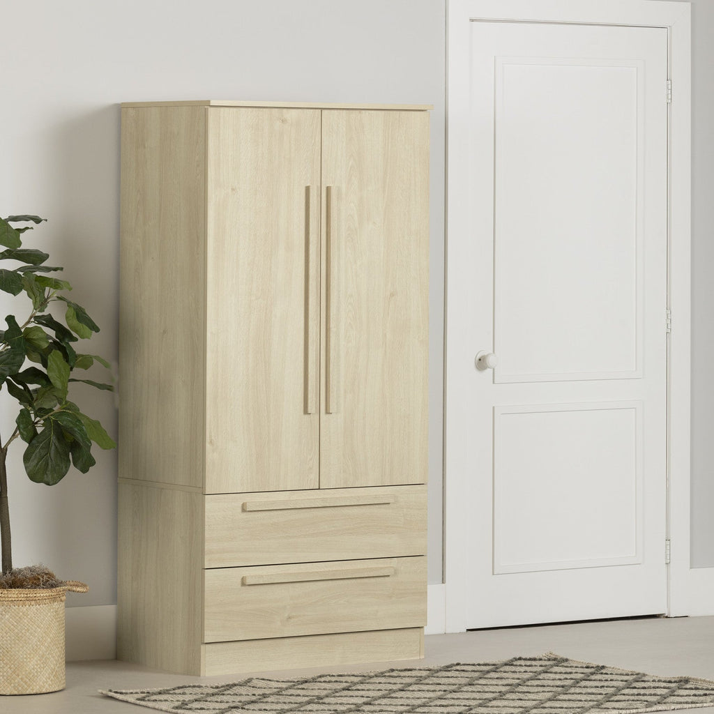 Acapella Wardrobe Armoire With Doors And Drawers - Bleached Oak | Acapella Armoire Penderie Avec Portes Et Tiroir - Chene Blanchi