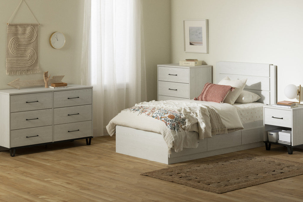 Arlen Mates Bed With 3 Drawers And Headboard Set - White Pine | Arlen Ensemble Lit Matelot 3 Tiroirs Et Tete De Lit - Pin Blanc