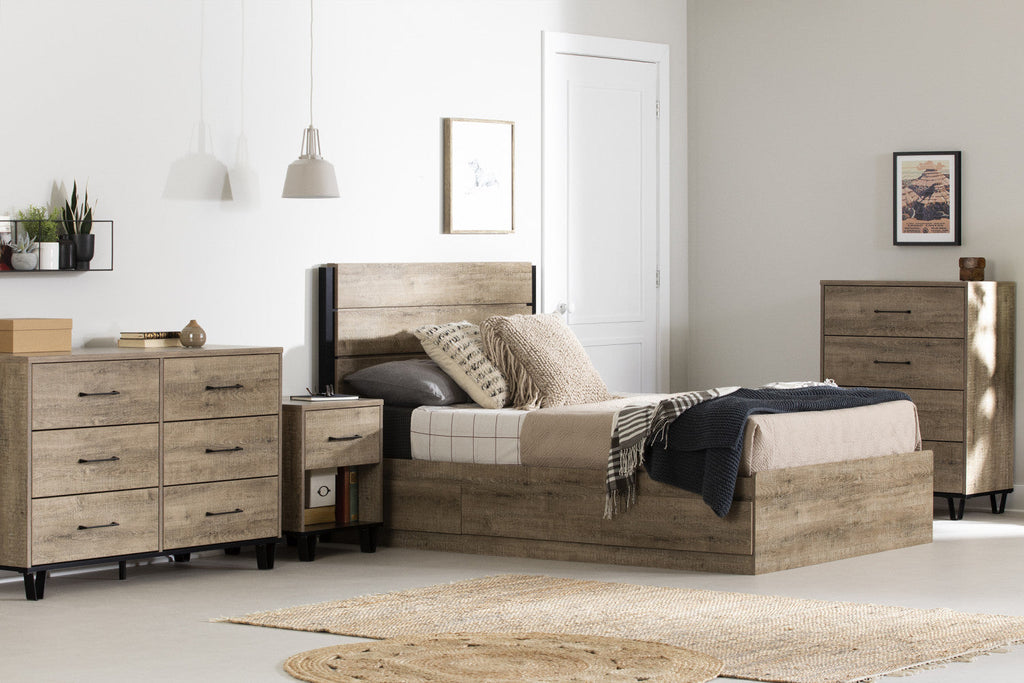 Arlen Mates Bed With 3 Drawers And Headboard Set - Weathered Oak | Arlen Ensemble Lit Matelot 3 Tiroirs Et Tete De Lit - Chene Vieilli