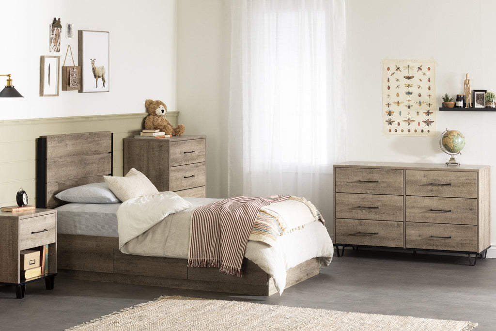 Arlen Mates Bed With 3 Drawers And Headboard Set - Weathered Oak | Arlen Ensemble Lit Matelot 3 Tiroirs Et Tete De Lit - Chene Vieilli
