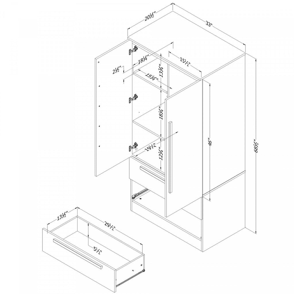Acapella Wardrobe Armoire With Doors And Drawers - Bleached Oak | Acapella Armoire Penderie Avec Portes Et Tiroir - Chene Blanchi