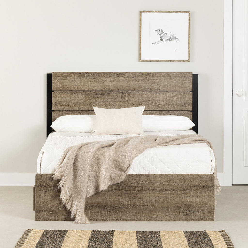 Arlen Mates Bed With 3 Drawers And Headboard Set - Weathered Oak | Arlen Ensemble Lit Matelot 3 Tiroirs Et Tete De Lit - Chene Vieilli
