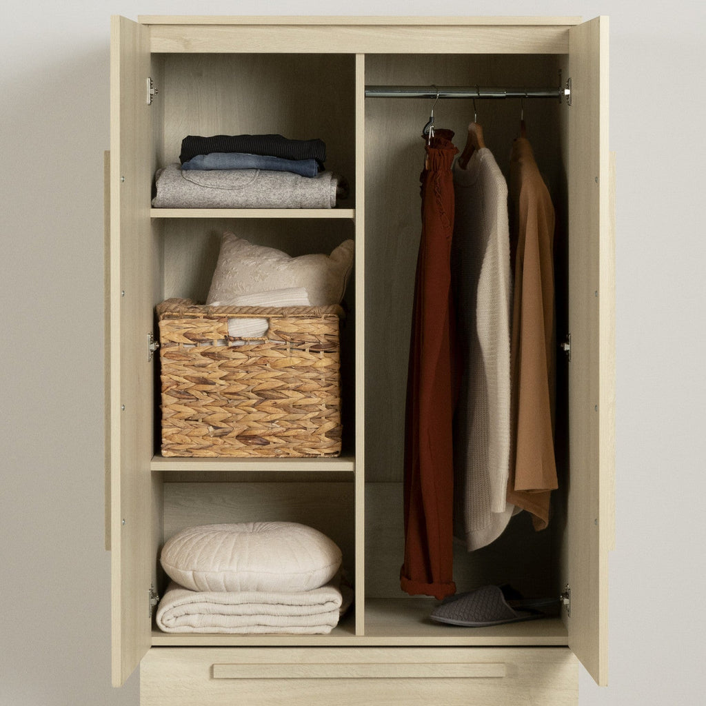 Acapella Wardrobe Armoire With Doors And Drawers - Bleached Oak | Acapella Armoire Penderie Avec Portes Et Tiroir - Chene Blanchi