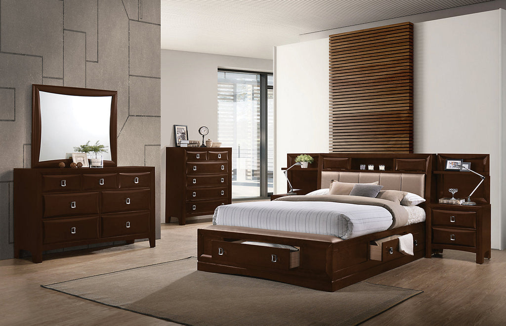 Bella 5-Piece King Bookcase Storage Bedroom Collection|Ens. de chambre à coucher Bella 5 pièces avec très grand lit de rangement avec tête de lit biblio.