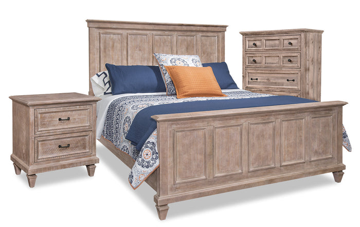 Calistoga 5-Piece King Bedroom Package with Chest and Nightstand – Dovetail Grey|Ens. Calistoga 5 pièces avec très grand lit, commode verticale et table de nuit - gris tourterelle