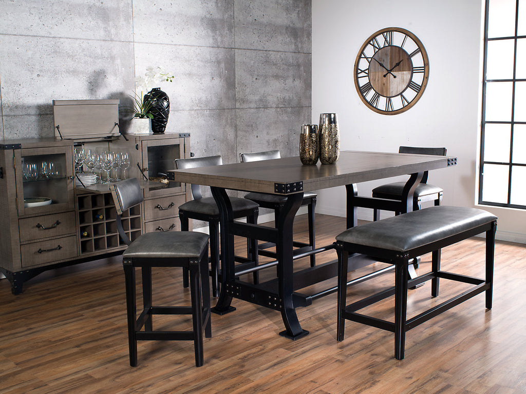 Alto Counter-Height Dining Bench with Vegan-Leather Fabric, Metal, 44.1"W - Grey | Banc de salle à manger Alto de 44,1 po (L) de hauteur comptoir en tissu de cuir végétalien et métal - gris