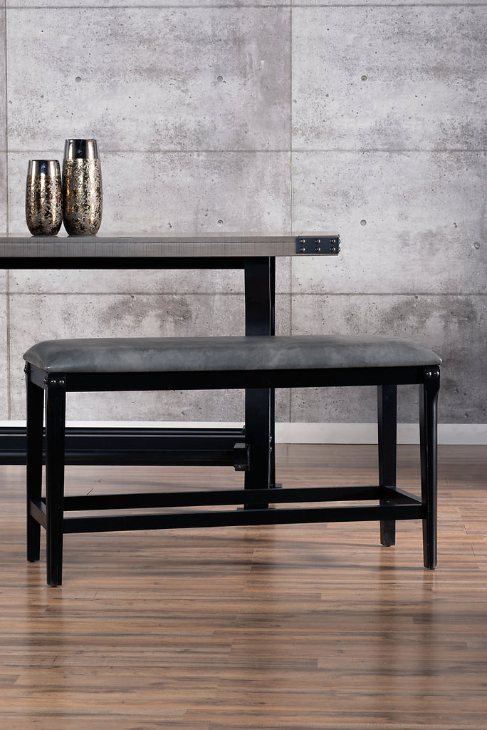 Alto Counter-Height Dining Bench with Vegan-Leather Fabric, Metal, 44.1"W - Grey | Banc de salle à manger Alto de 44,1 po (L) de hauteur comptoir en tissu de cuir végétalien et métal - gris