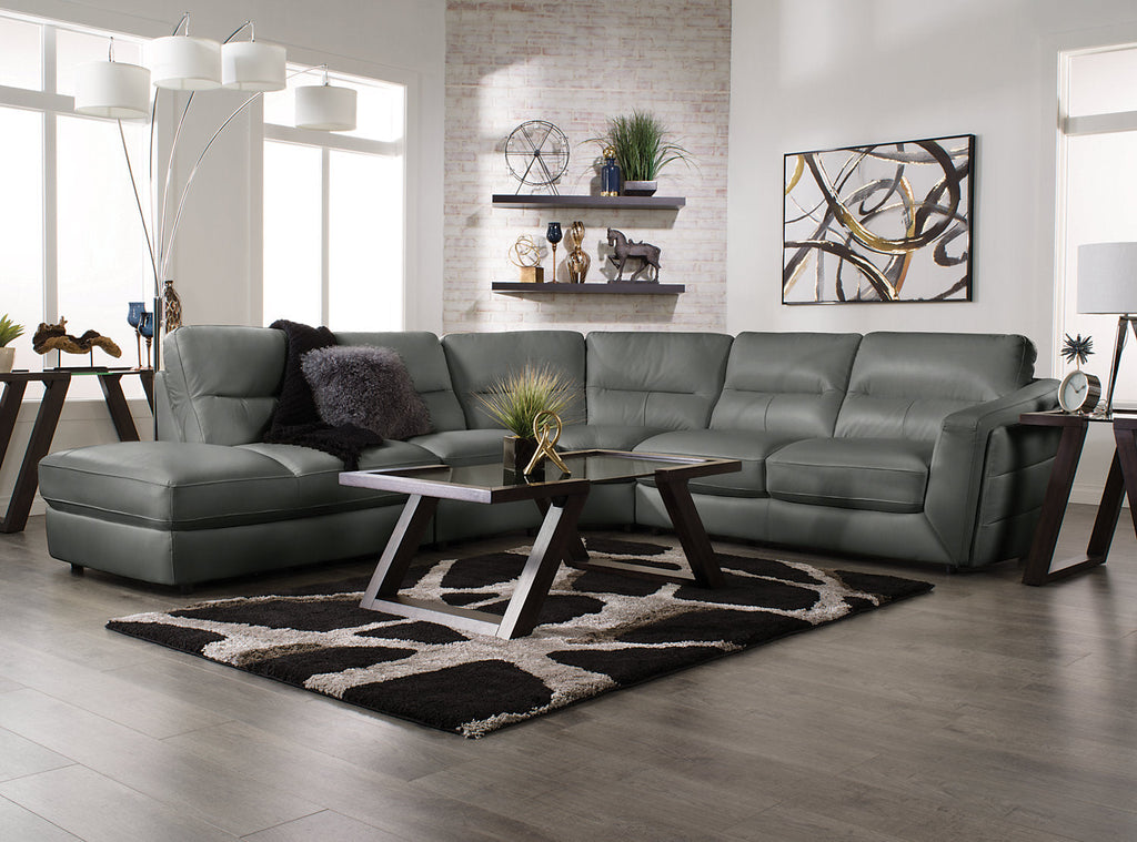 Romeo 4-Piece Genuine Leather Left-Facing Sectional - Grey|Sofa sectionnel de gauche Romeo 4 pièces en cuir véritable - gris|ROMEGLS4