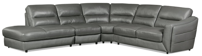 Romeo 4-Piece Genuine Leather Left-Facing Sectional - Grey|Sofa sectionnel de gauche Romeo 4 pièces en cuir véritable - gris|ROMEGLS4