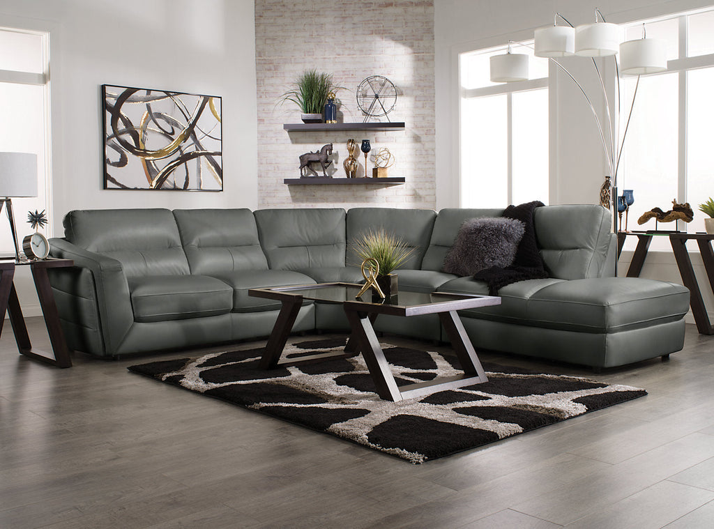 Romeo 4-Piece Genuine Leather Right-Facing Sectional - Grey|Sofa sectionnel de droite Romeo 4 pièces en cuir véritable - gris|ROMEGRS4