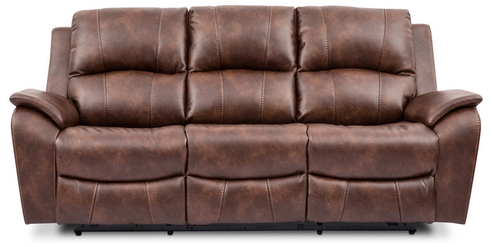 Kory Leather-Look Fabric Reclining Sofa – Pecan|Sofa inclinable Kory en tissu d'apparence cuir - pacane
