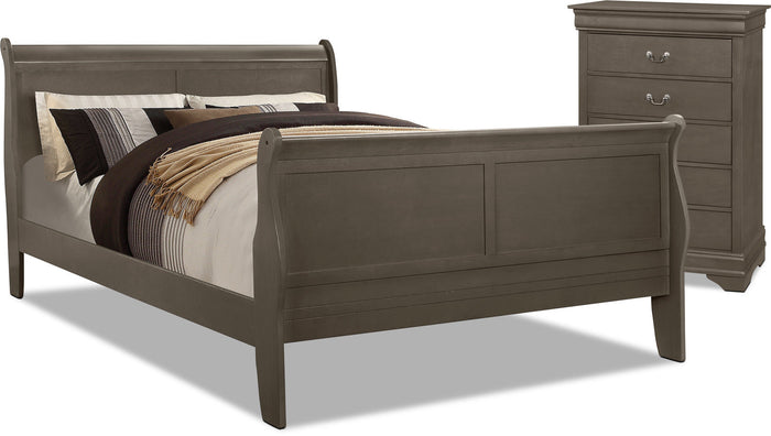 Lyla 4-Piece King Bed and Chest Package – Grey|Ensemble de chambre à coucher Lyla 4 pièces avec très grand lit et commode verticale - gris