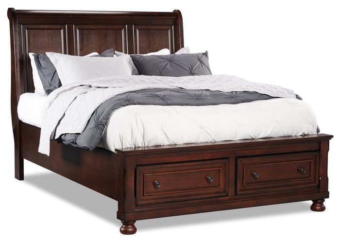 Chelsea Platform Storage Bed with Headboard & Frame, Cherry Brown - King Size | Lit plateforme de rangement Chelsea avec tête de lit et cadre de lit, brun cerisier - format très gr…