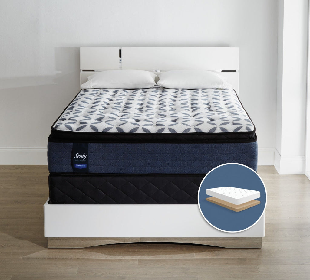 Sealy Posturepedic Kingsmill Pillow-Top Plush Low-Profile Queen Mattress Set|Ensemble moelleux à plateau-coussin à profil bas Kingsmill Posturepedic de Sealy pour grand lit