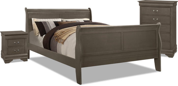 Lyla 5-Piece King Bedroom Package with Chest and Nightstand – Grey|Ens. de chambre à coucher Lyla 5 pcs avec très grand lit, commode verticale et table de nuit - gris