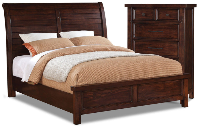 Sonoma 4-Piece Queen Bed and Chest Package – Dark Brown|Ensemble de chambre à coucher Sonoma 4 pièces avec grand lit et commode verticale - brun foncé