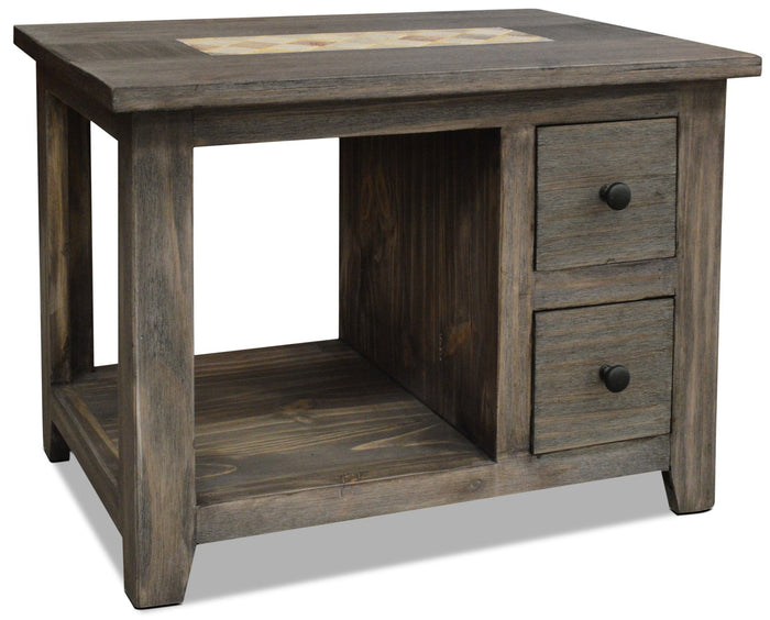 Santa Fe Rustico 27.5" Rustic End Table with Storage and Shelf - Grey Pine with Marble Inset|Table de bout rustique Santa Fe Rustico de 27,5 po avec rangement et tablette - pin gris avec incrustation de marbre