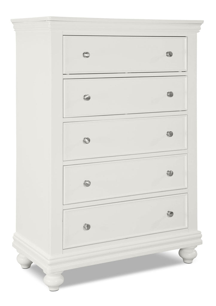 Bridgeport 4-Piece King Bed and Chest Package – White|Ensemble de chambre à coucher Bridgeport 4 pièces avec très grand lit et commode verticale - blanc