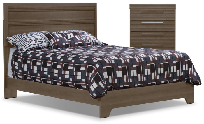 Olivia 4-Piece Queen Bed and Chest Package – Grey|Ensemble de chambre à coucher Olivia 4 pièces avec grand lit et commode verticale - gris