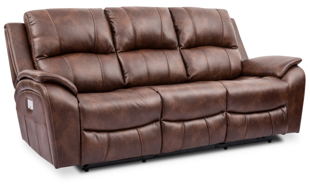 Kory Leather-Look Fabric Power Reclining Sofa – Pecan|Sofa à inclinaison électrique Kory en tissu d'apparence cuir - pacane