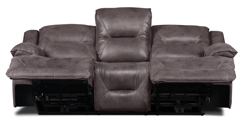 Lancer Faux Suede Fabric Power Reclining Sofa – Grey|Sofa à inclinaison électrique Lancer en suédine – gris - Open-Box
