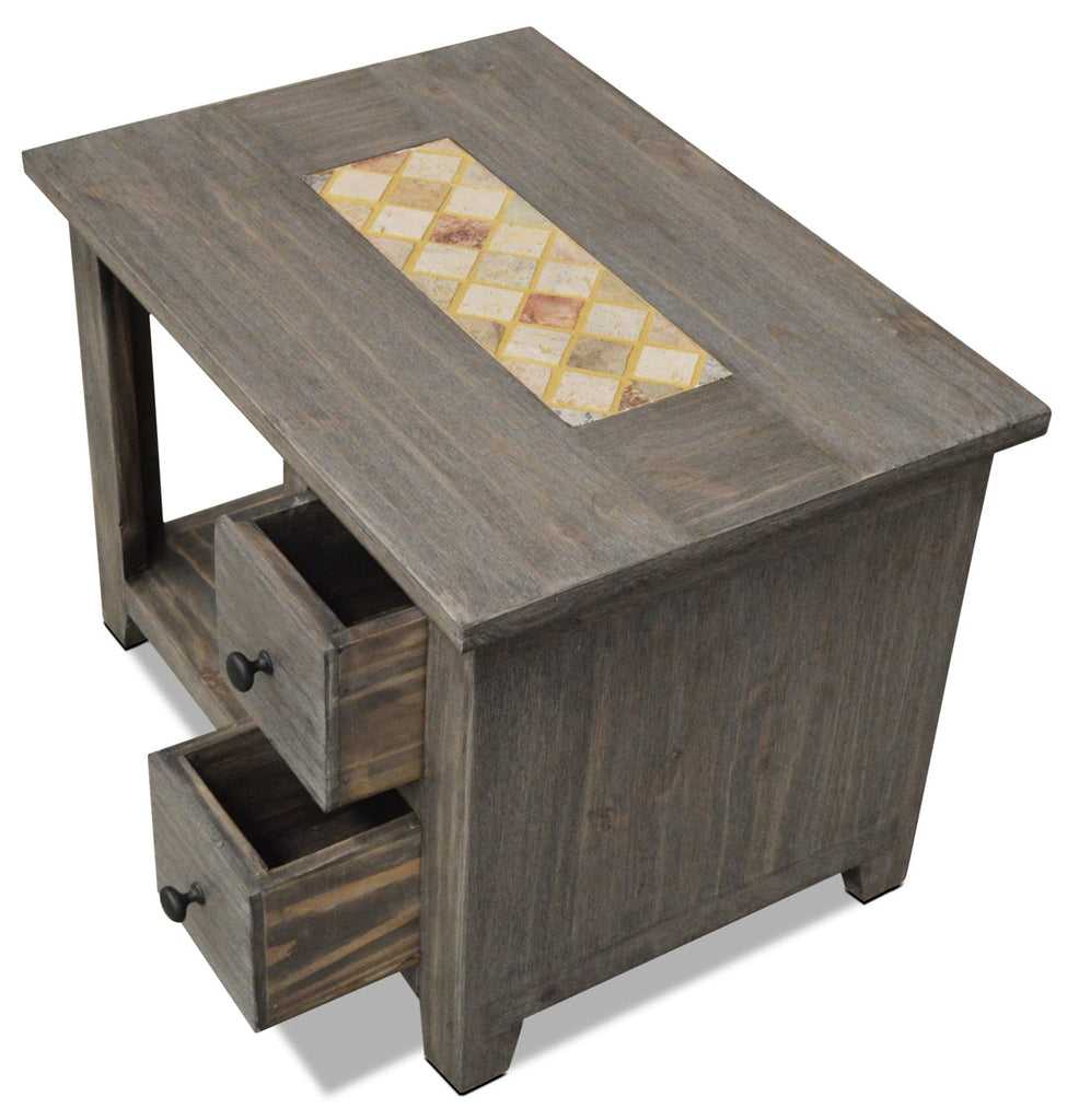 Santa Fe Rustico 27.5" Rustic End Table with Storage and Shelf - Grey Pine with Marble Inset|Table de bout rustique Santa Fe Rustico de 27,5 po avec rangement et tablette - pin gris avec incrustation de marbre