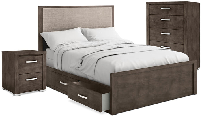 Monaco 5-Piece King Storage Bedroom Package with Chest and Nightstand – Anthracite Grey|Ens. Monaco 5pcs avec très grand lit de rangement, commode verticale et table de nuit - anthracite