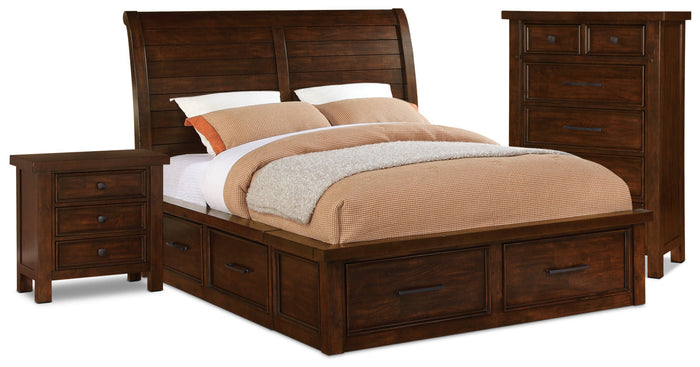 Sonoma 5-Piece King Storage Bedroom Package with Chest and Nightstand – Dark Brown|Ens. Sonoma 5 pcs avec très grand lit de rangement, commode verticale et table de nuit - brun foncé