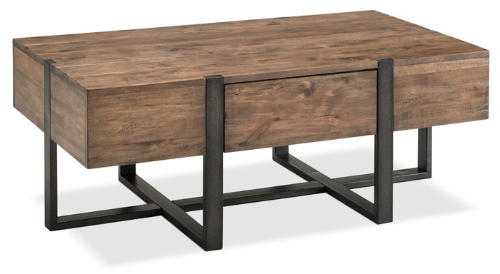 Manchester 48" Rustic Coffee Table with Storage - Brown Wood with Iron Base | Table à café ronde moderne Kendal de 31,5 po avec dessus en verre - noire