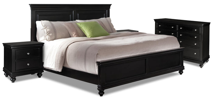 Bridgeport 6-Piece King Bedroom Package with 2 Nightstands – Black|Ensemble de chambre à coucher Bridgeport 6 pièces avec très grand lit et 2 tables de nuit - noir
