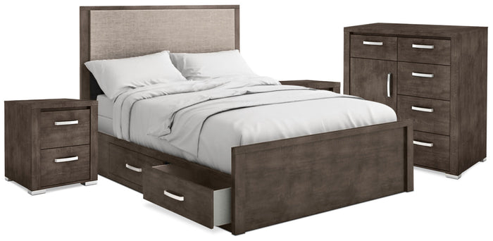 Monaco 6-Piece King Storage Bedroom Package with 2 Nightstands– Anthracite Grey|Ensemble Monaco 6 pièces avec très grand lit de rangement et 2 tables de nuit - anthracite