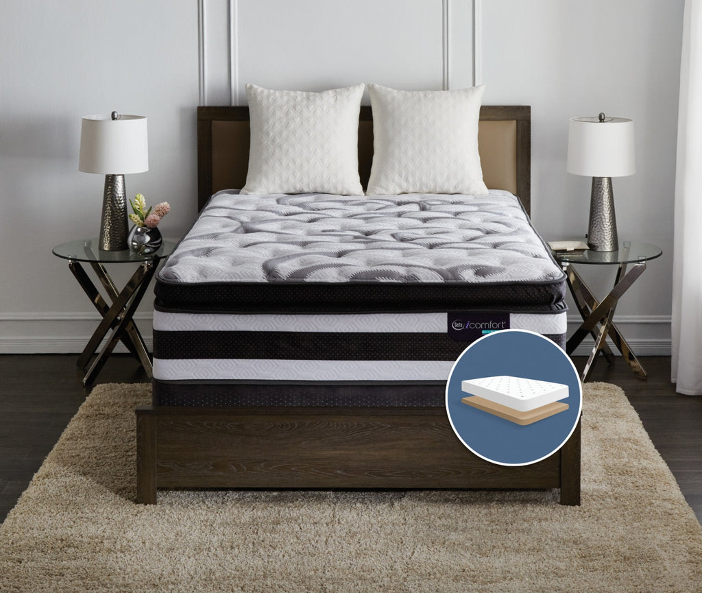 Serta iComfort® Manolo Medium Super Pillow-Top Low-Profile Full Mattress Set|Ensemble semi-ferme plateau-coussin épais profil bas Manolo iComfort Hybride Serta lit double