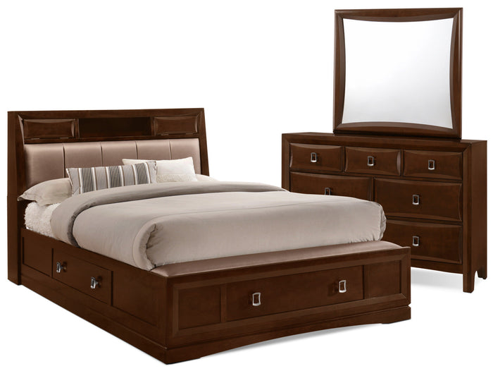 Bella 5-Piece King Bookcase Storage Bedroom Collection|Ens. de chambre à coucher Bella 5 pièces avec très grand lit de rangement avec tête de lit biblio.