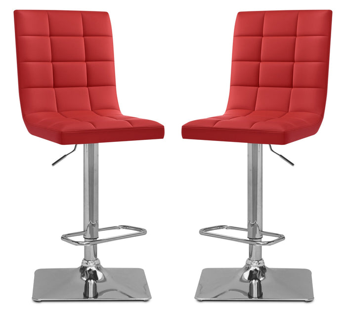 Axel High-Back Adjustable Bar Stool, Set of 2 – Red|Tabouret bar réglable Axel à dossier haut, ensemble de 2 - rouge|AXELRDBP