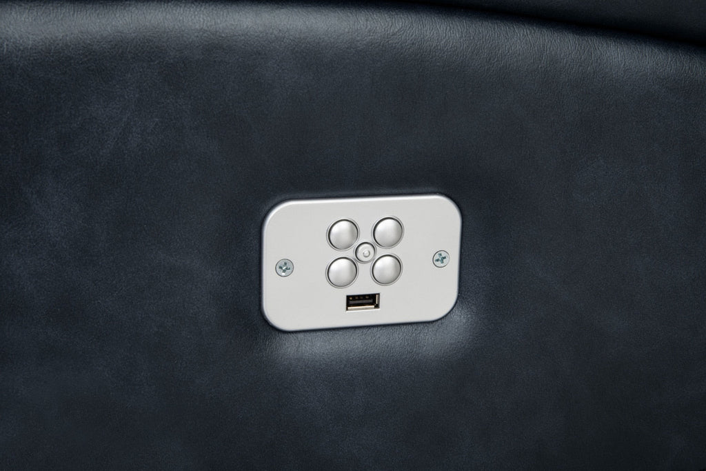 Kory Leather-Look Fabric Power Reclining Sofa – Dark Blue|Sofa à inclinaison électrique Kory en tissu apparence cuir – bleu foncé