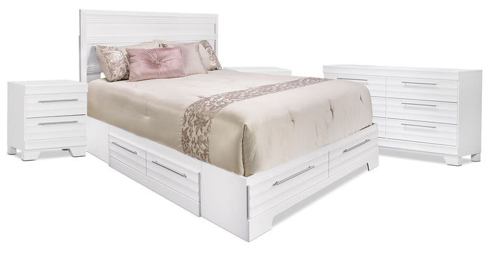Olivia 6-Piece Full Storage Bedroom Package with 2 Nightstands – White|Ensemble Olivia 5pcs avec grand lit de rangement, commode verticale et table de nuit - blanc