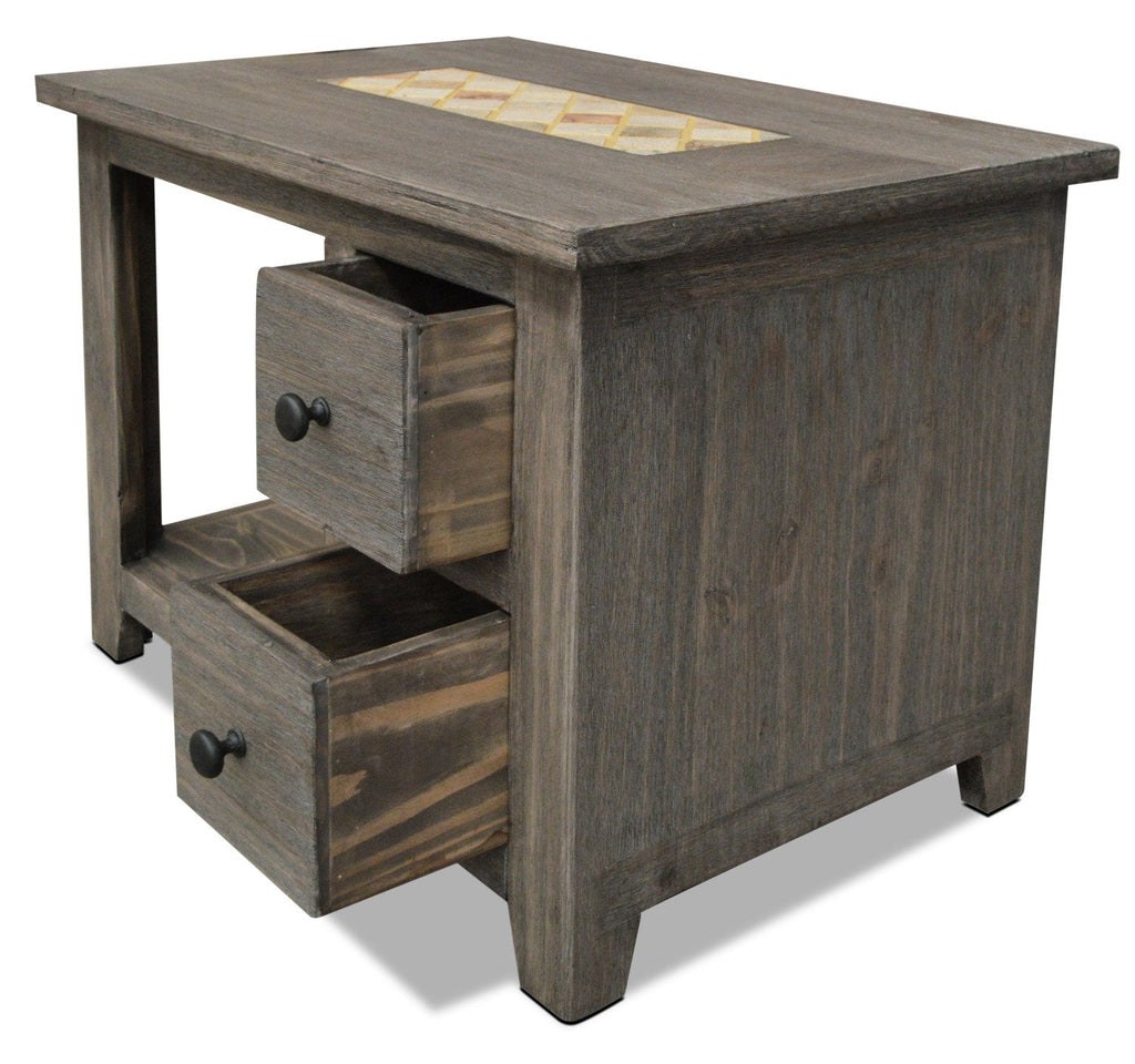 Santa Fe Rustico 27.5" Rustic End Table with Storage and Shelf - Grey Pine with Marble Inset|Table de bout rustique Santa Fe Rustico de 27,5 po avec rangement et tablette - pin gris avec incrustation de marbre