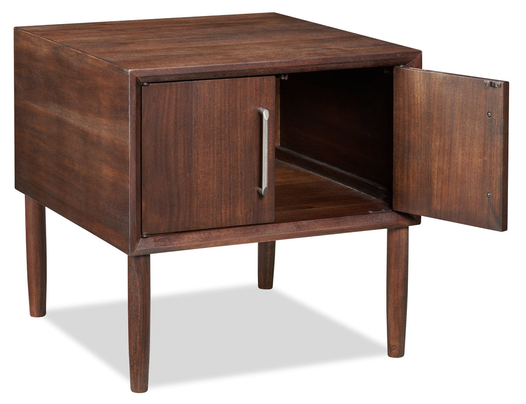 Kisper 22.13" Retro End Table with Storage - Dark Brown Wood Wood|Table de bout rétro Kisper de 22,13 po avec rangement - bois brun foncé