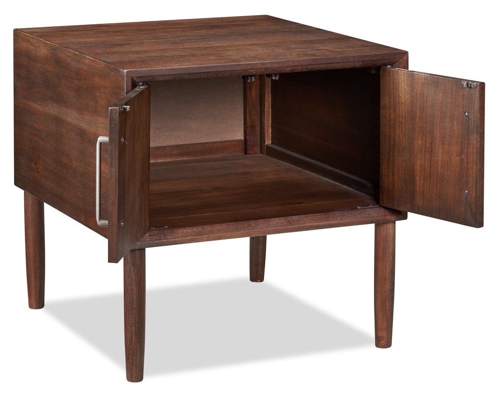 Kisper 22.13" Retro End Table with Storage - Dark Brown Wood Wood|Table de bout rétro Kisper de 22,13 po avec rangement - bois brun foncé