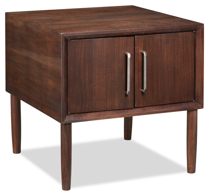 Kisper 22.13" Retro End Table with Storage - Dark Brown Wood Wood|Table de bout rétro Kisper de 22,13 po avec rangement - bois brun foncé