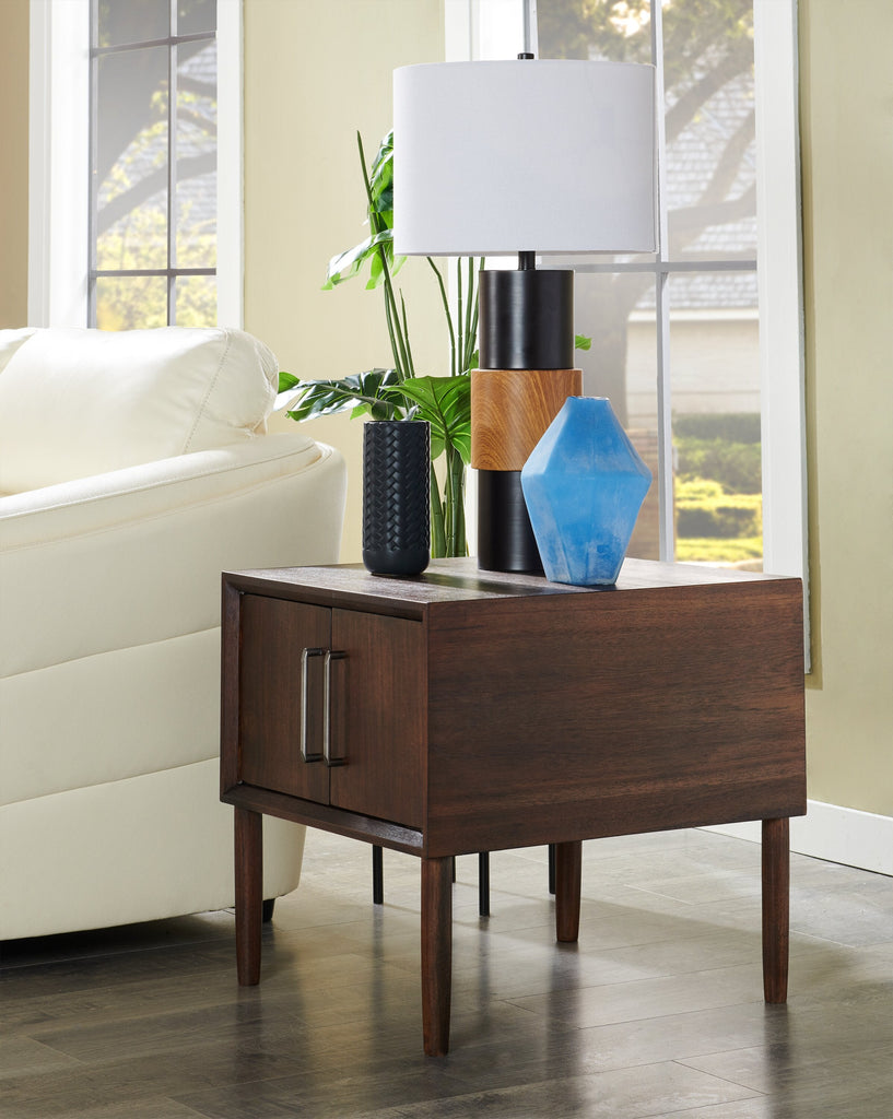 Kisper 22.13" Retro End Table with Storage - Dark Brown Wood Wood|Table de bout rétro Kisper de 22,13 po avec rangement - bois brun foncé
